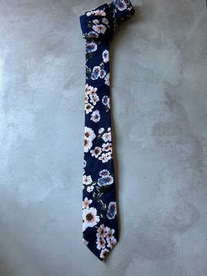 Royal blue floral skinny tie