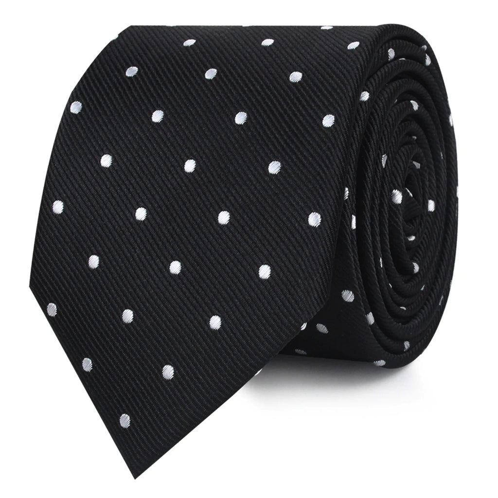 BLACK POLKADOT SILKY TIE FINISH