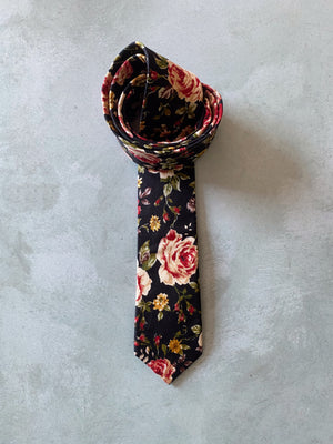 MAROON & MUSTARD  FLORAL SKINNY TIE