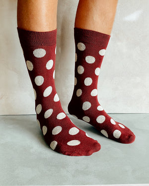 MAROON/GREY POLKADOT SOCKS