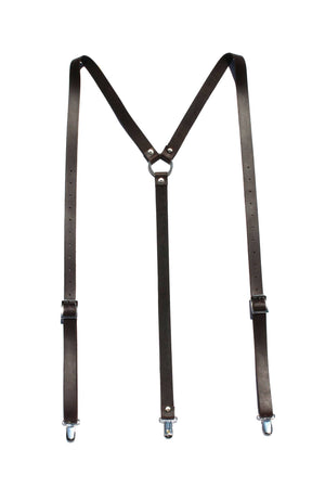 CHOCOLATE BROWN LEATHER SUSPENDERS