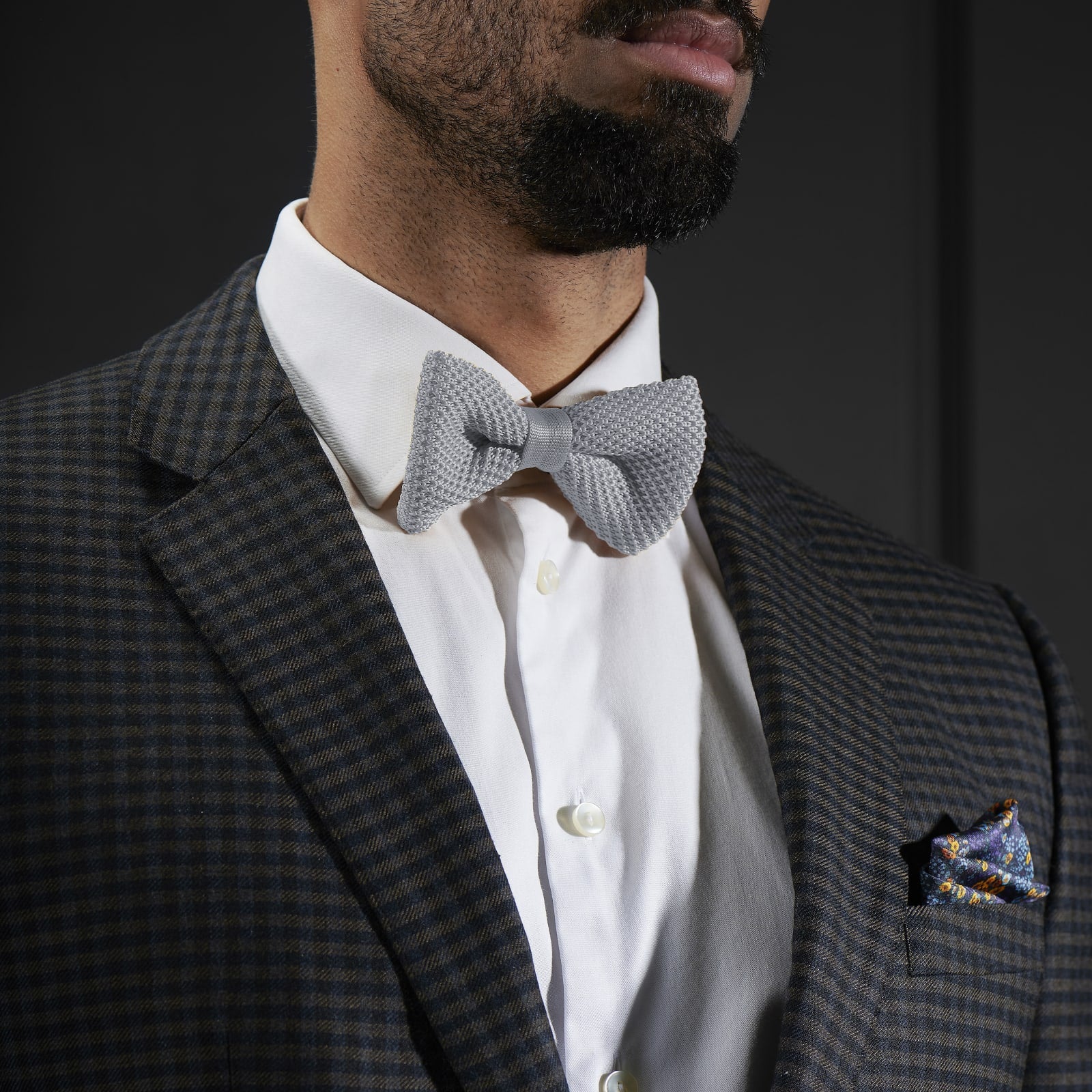 LIGHT GREY KNITTED BOW TIES